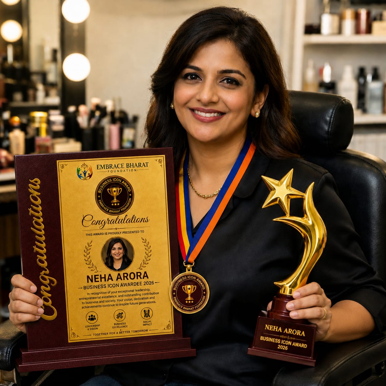Indian man being awarded and honored